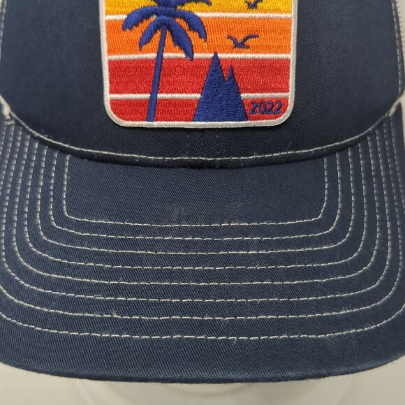 Sunset Palm Tree Patch Snapback Mesh Back Trucker Hat Blue One Size - Picture 3 of 10